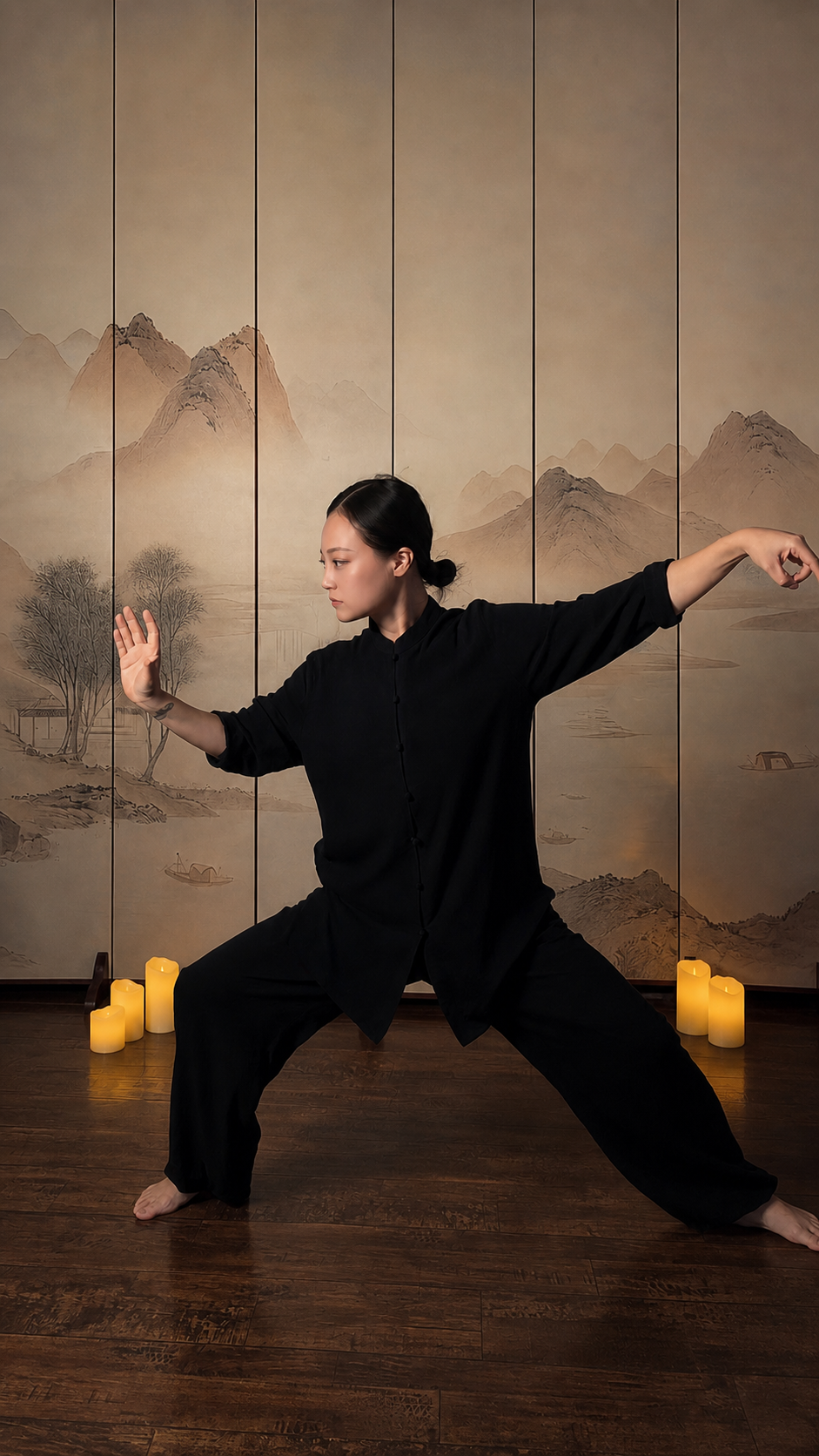 Alicia Liu demonstrating Tai Chi in her studio